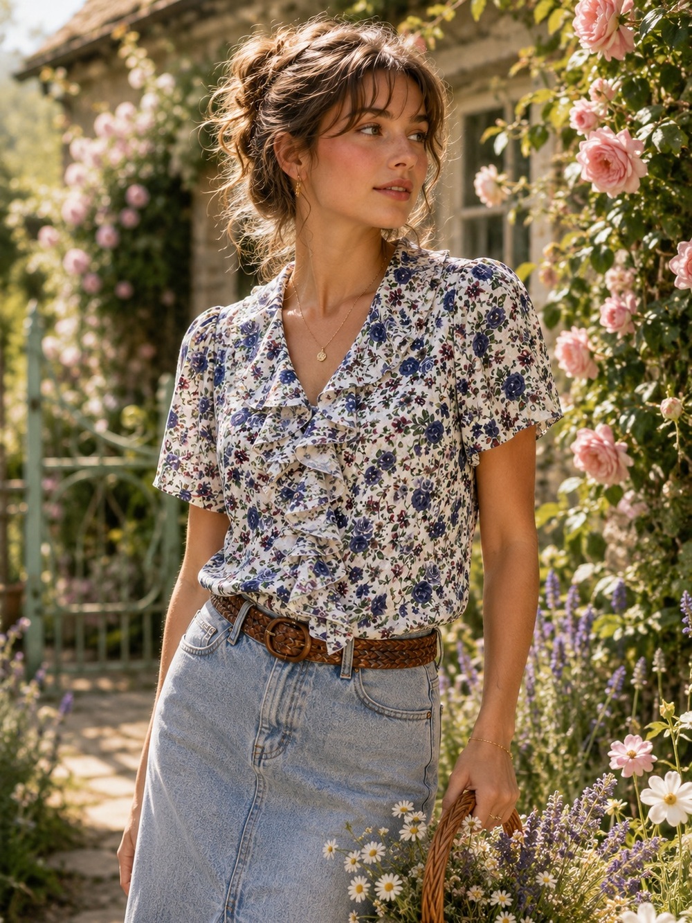Vintage Westbound Floral Ruffle Blouse Cottagecore Secretary Top Women's 12
